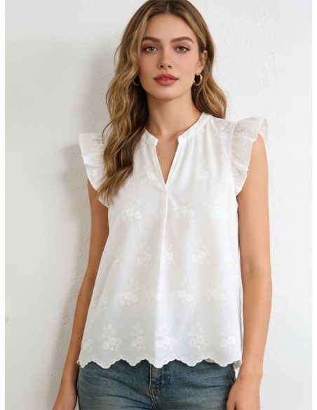 Blusa bordada sin mangas volante