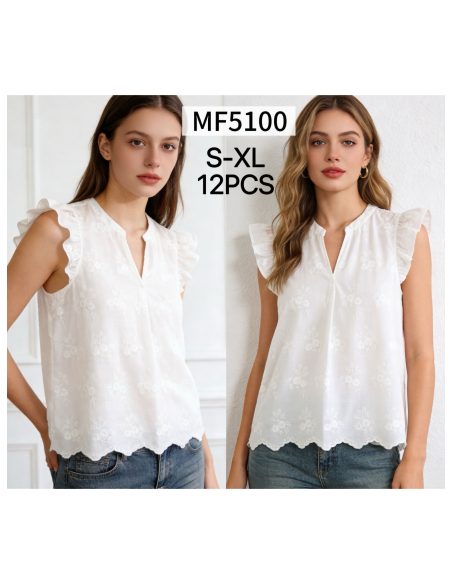 Blusa bordada sin mangas volante