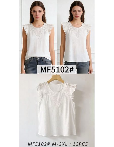 Blusa bordada sem mangas com babado