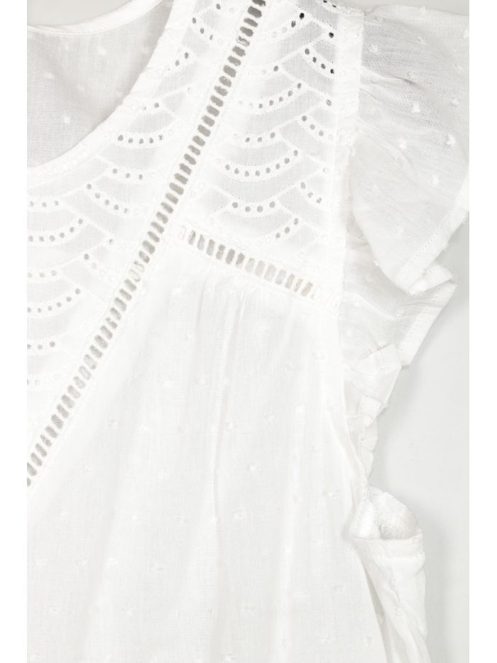 Blusa bordada sem mangas com babado