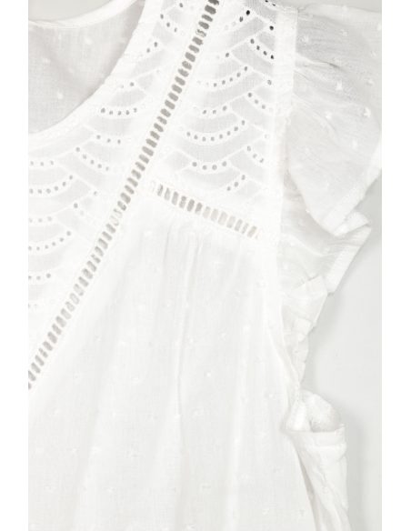 Blusa bordada sem mangas com babado