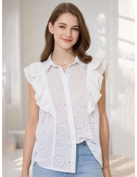 Camisa calada sin mangas algodón volantes