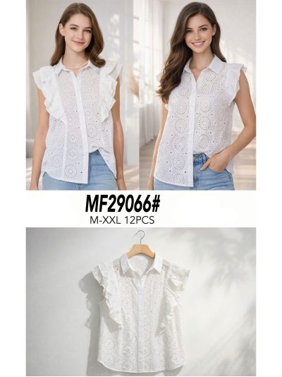 Ärmelloses, durchbrochenes Baumwollhemd mit Rüschen 2