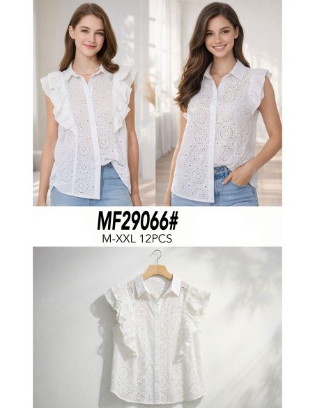 Camisa calada sin mangas algodón volantes