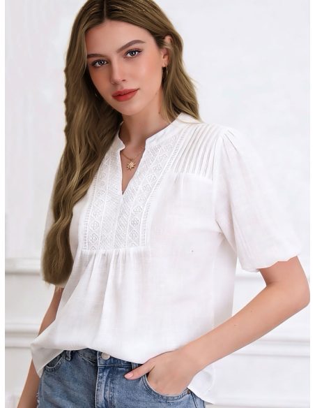 Blusa boho ricamata con maniche a sbuffo