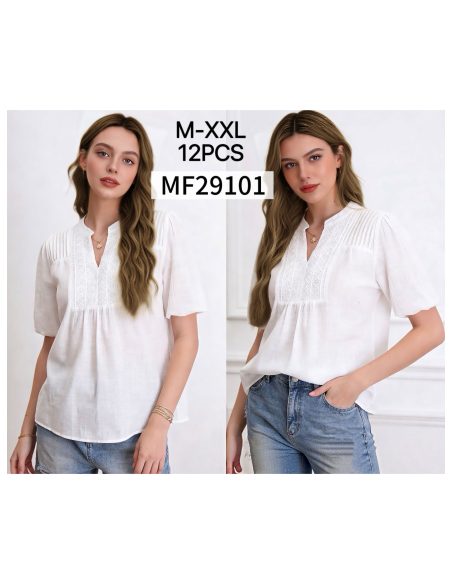 Blusa boho ricamata con maniche a sbuffo