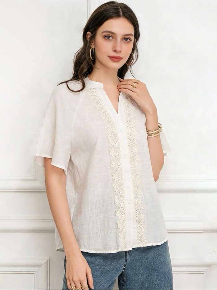 Blusa encaje efecto lino