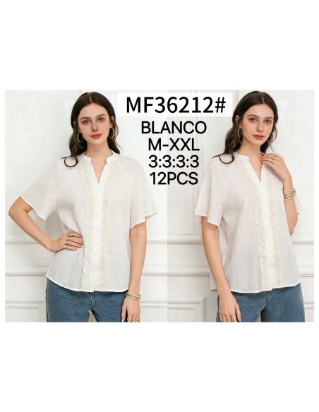 Blusa encaje efecto lino