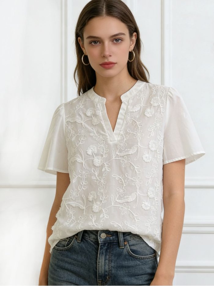 Bluse aus Baumwolle mit Blumenprägung