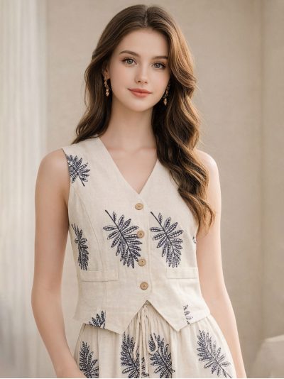 Chaleco bordado lino