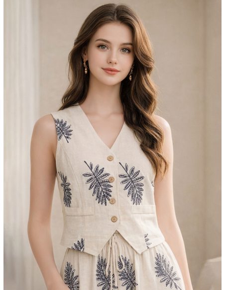 Chaleco bordado lino