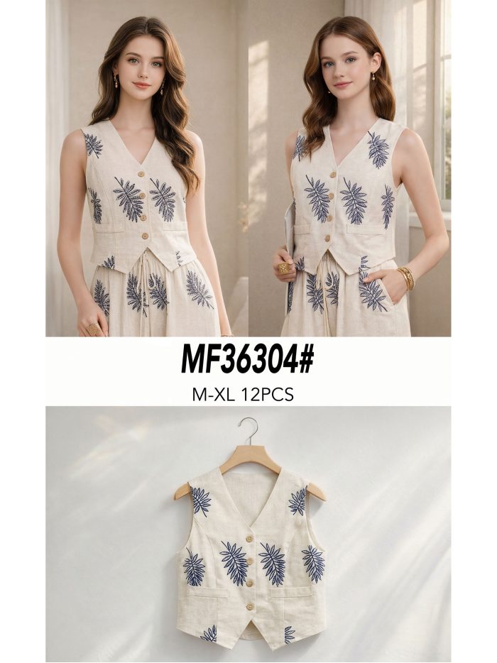 Chaleco bordado lino