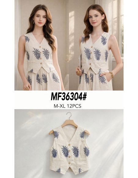 Chaleco bordado lino