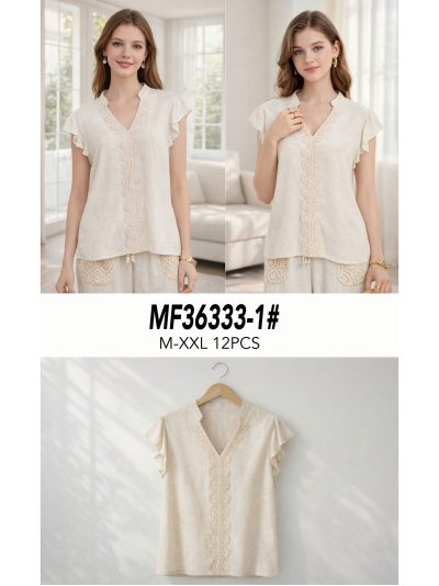 Blusa lino encaje y manga volante 2