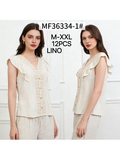 Blusa lino volante y panel encaje 2