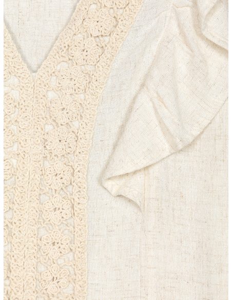 Camicetta in lino con volant e pannello in pizzo