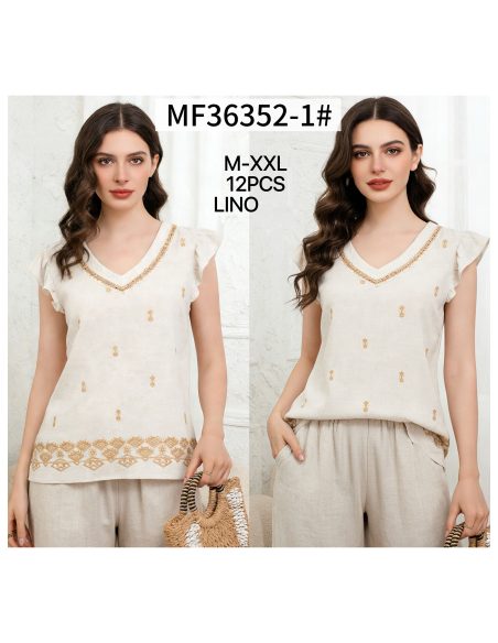 Blusa de linho com decote em V bordado