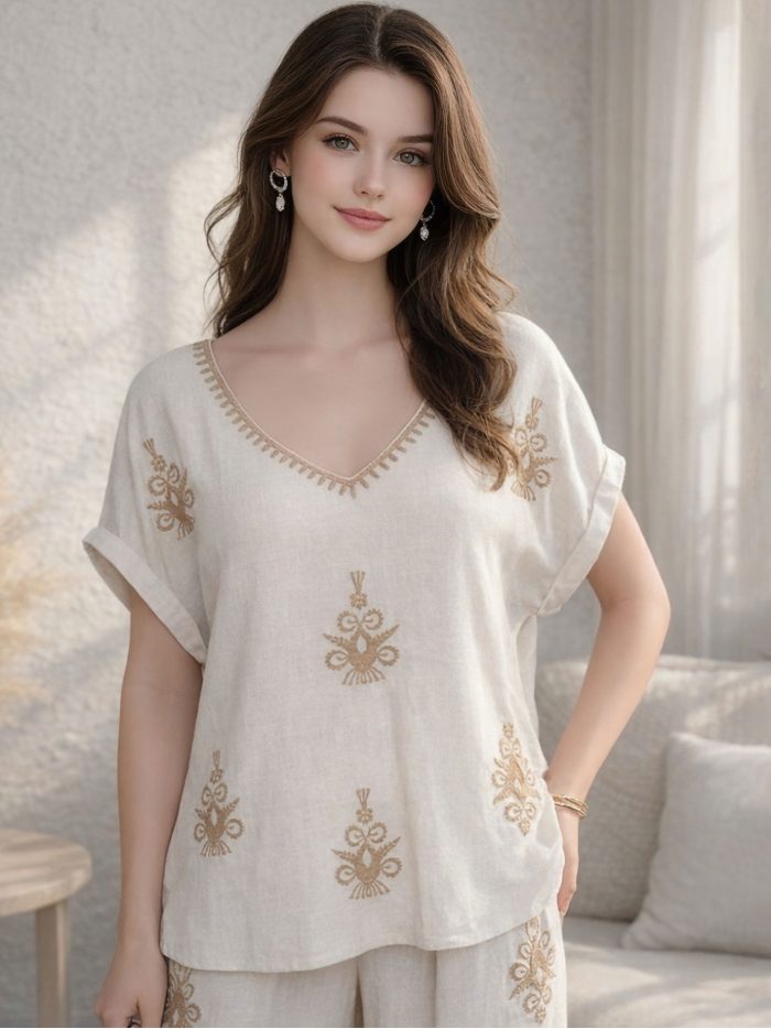 Linen t-shirt with embroidered details