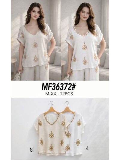 Blusa lino bordado y escote pico 2