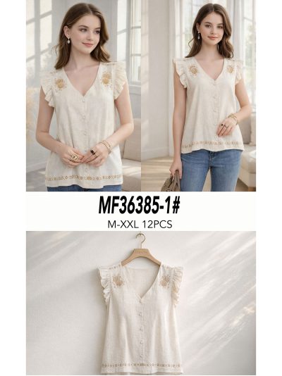 Blusa lino botones y bordado conchas 2