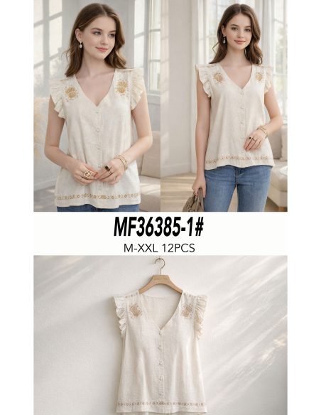 Blusa lino botones y bordado conchas