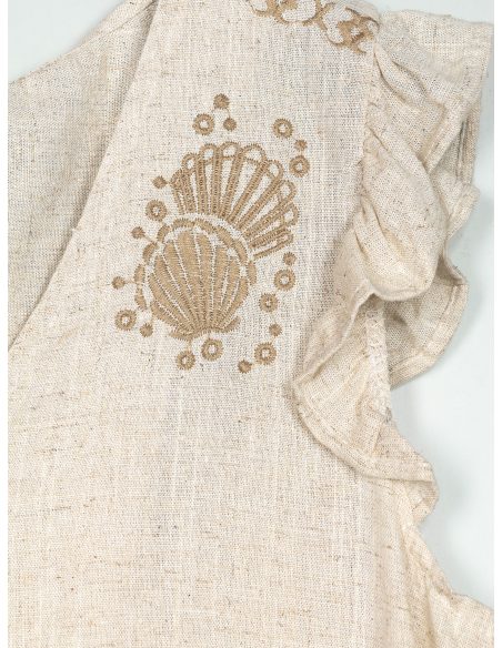 Blusa lino botones y bordado conchas