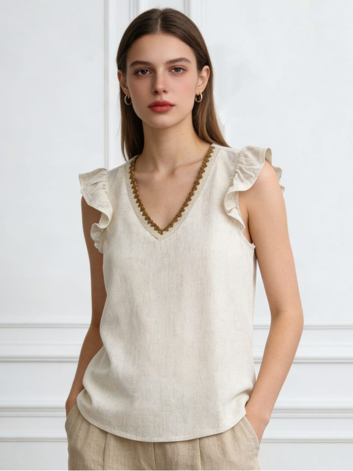 Camicetta in lino senza maniche con scollo a V