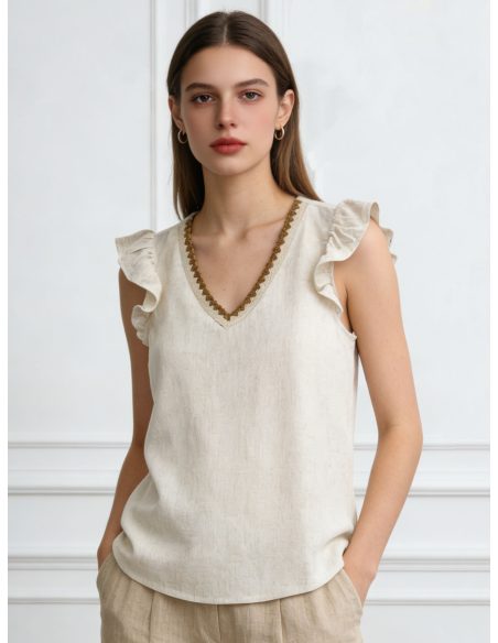 Camicetta in lino senza maniche con scollo a V
