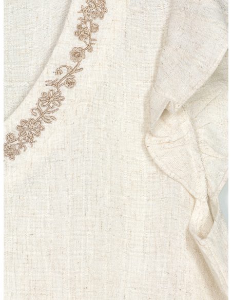Blusa lino con bordado en bajo y escote pico