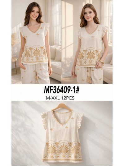 Blusa lino con bordado ornamental y escote pico 2