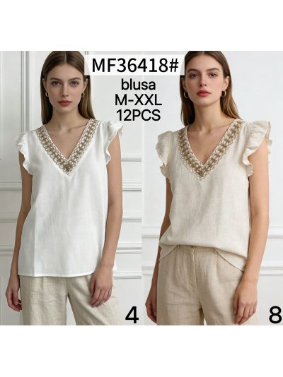 Blusa lino escote pico y detalle trenzado 2