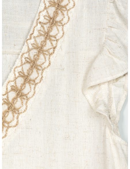 Blusa lino escote pico y detalle trenzado