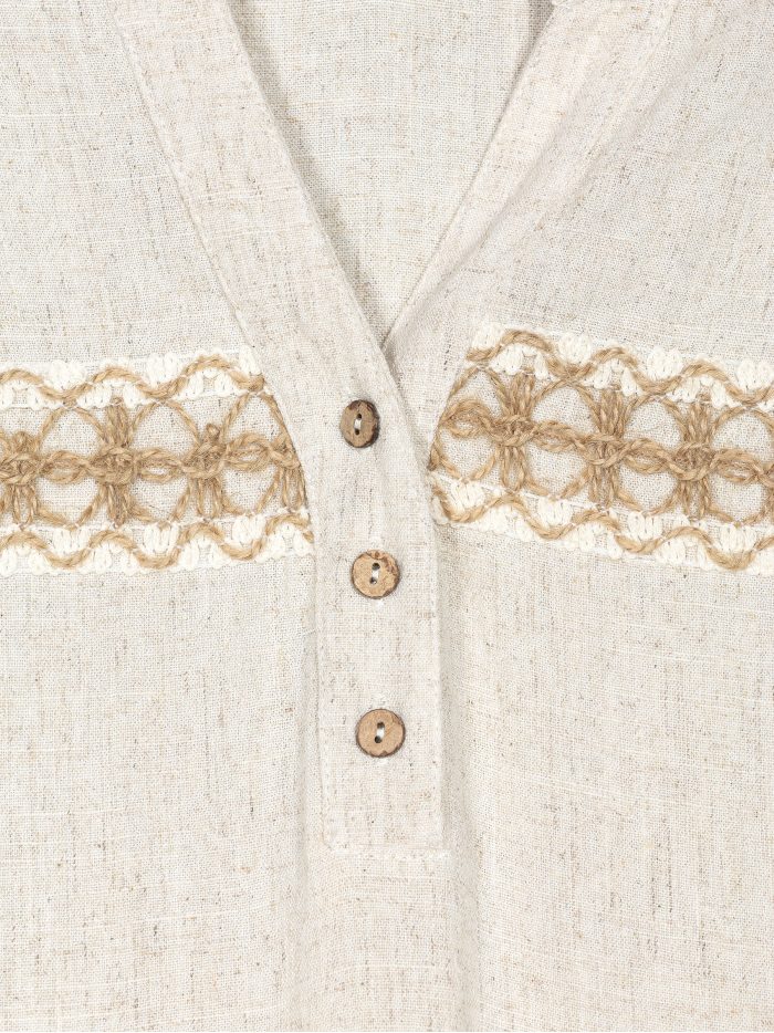 Blusa lino encaje frontal y botones