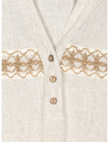 Blusa lino encaje frontal y botones