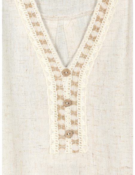 Top in lino con abbottonatura e volant