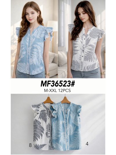 Blusa algodón estampada hojas volantes 2