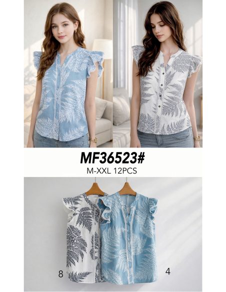 Blusa algodón estampada hojas volantes