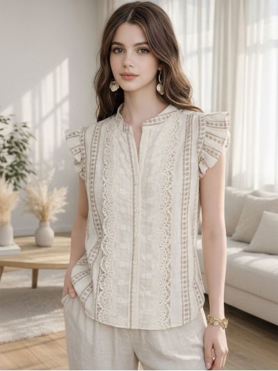 Chemisier en coton à rayures de dentelle