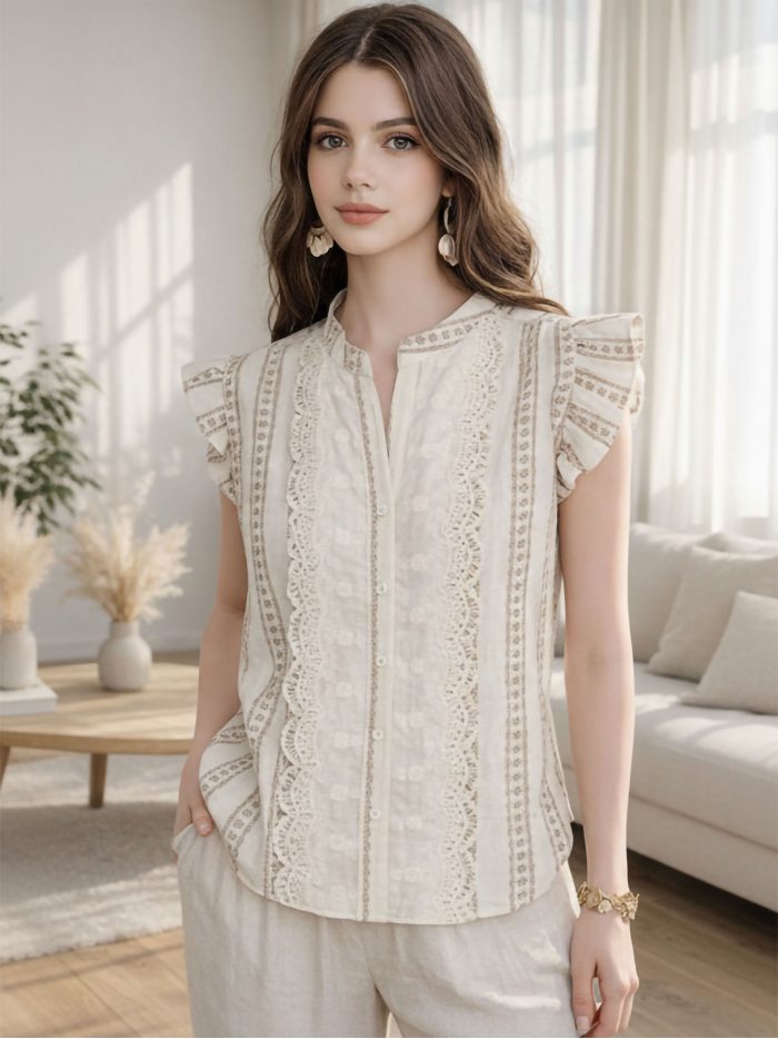 Chemisier en coton à rayures de dentelle