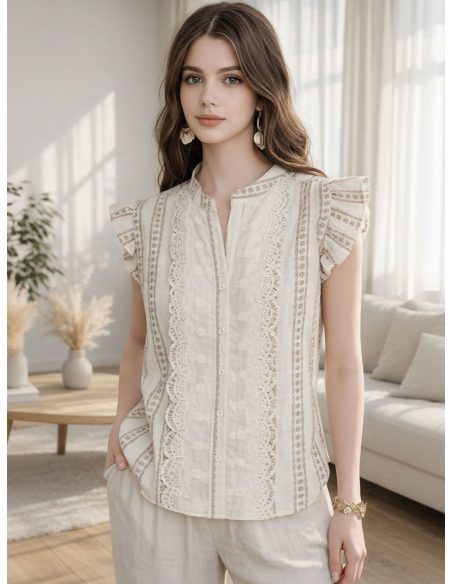 Chemisier en coton à rayures de dentelle