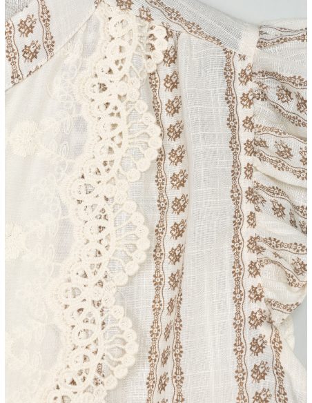 Chemisier en coton à rayures de dentelle