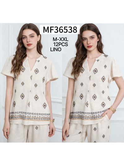 Blusa lino estampado étnico y cenefa 2