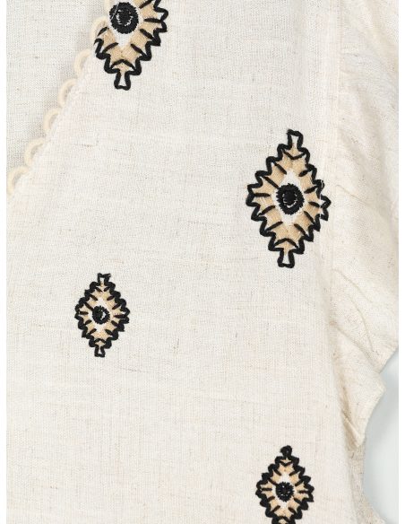 Linen printed ruffle blouse