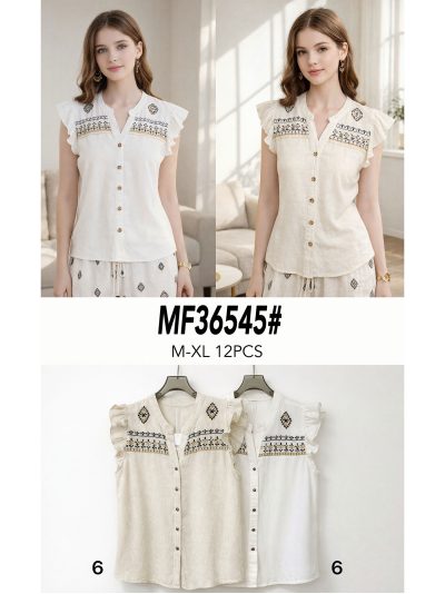 Camicetta in lino con volant ricamati 2