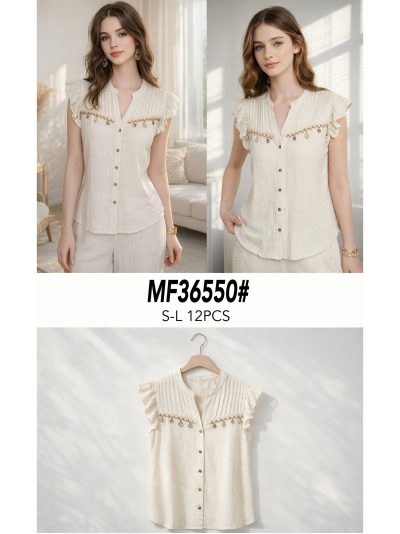 Blusa lino pliegues y detalle abalorios 2