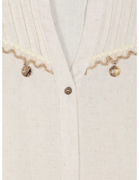 Blusa lino pliegues y detalle abalorios