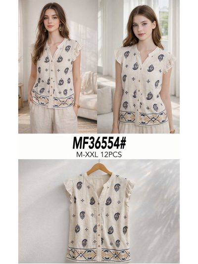 Blusa sin mangas lino estampada paisley 2