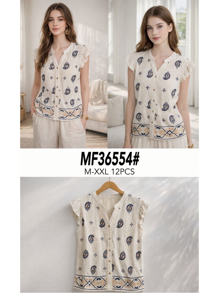 Blusa sin mangas lino estampada paisley