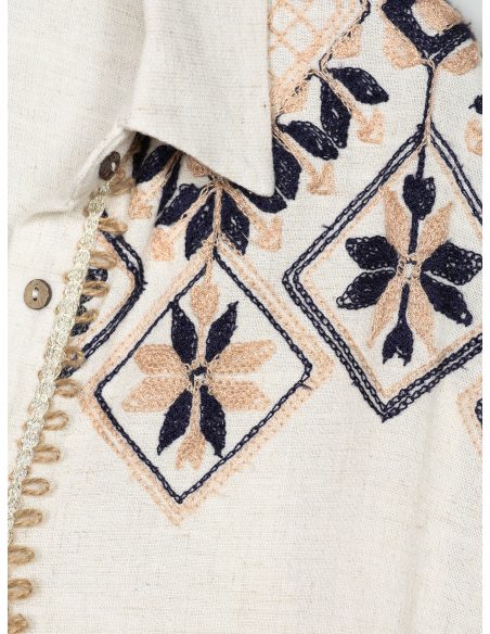 Blusa senza maniche in lino con ricami geometrici