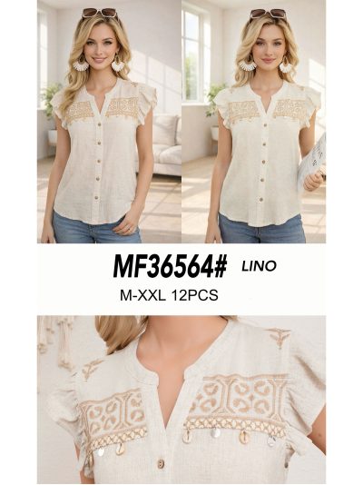 Blusa lino con bordado y detalle conchas 2